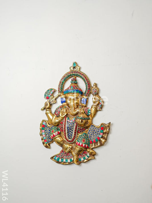 Brass Ganesha Wall Hanging with Stonework & Tile Work - WL4116