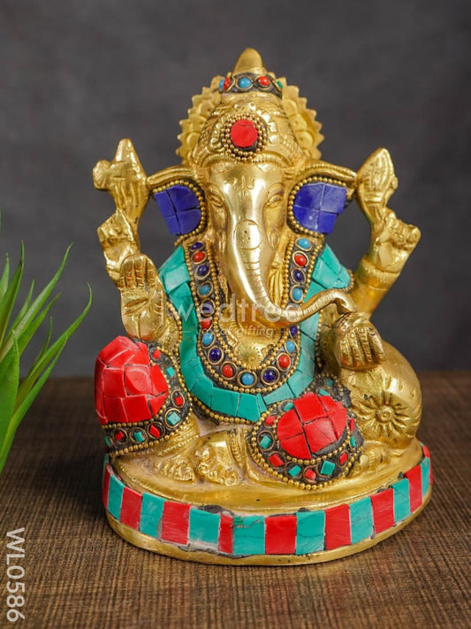 Brass Ganesha with Stone Work (Small) - WL0586