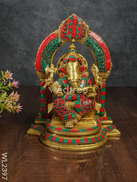 Brass Ganesha with Stone Work - WL2397