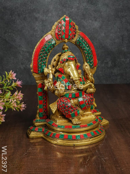 Brass Ganesha with Stone Work - WL2397