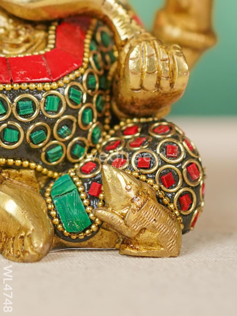 Brass Ganesha with Stonework - 5 inch - WL4748