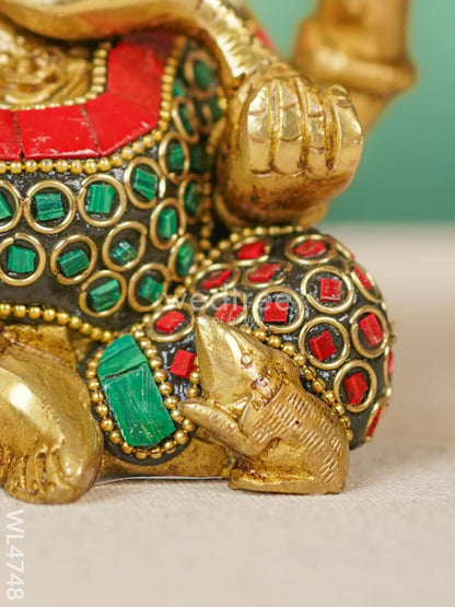 Brass Ganesha with Stonework - 5 inch - WL4748