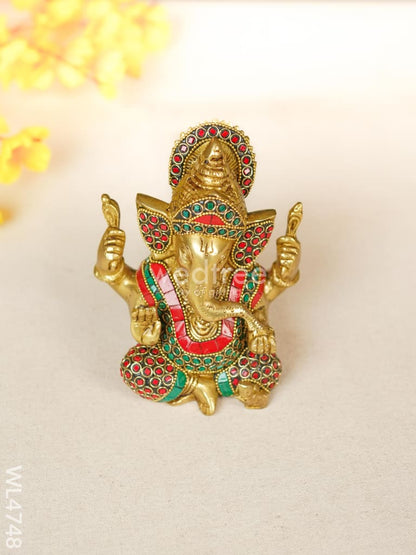 Brass Ganesha with Stonework - 5 inch - WL4748