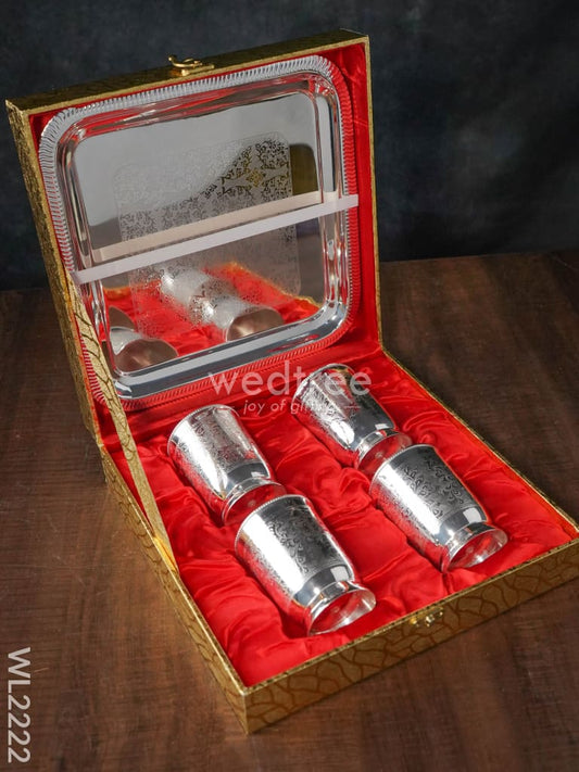 Brass Glass Set with Tray - WL2222