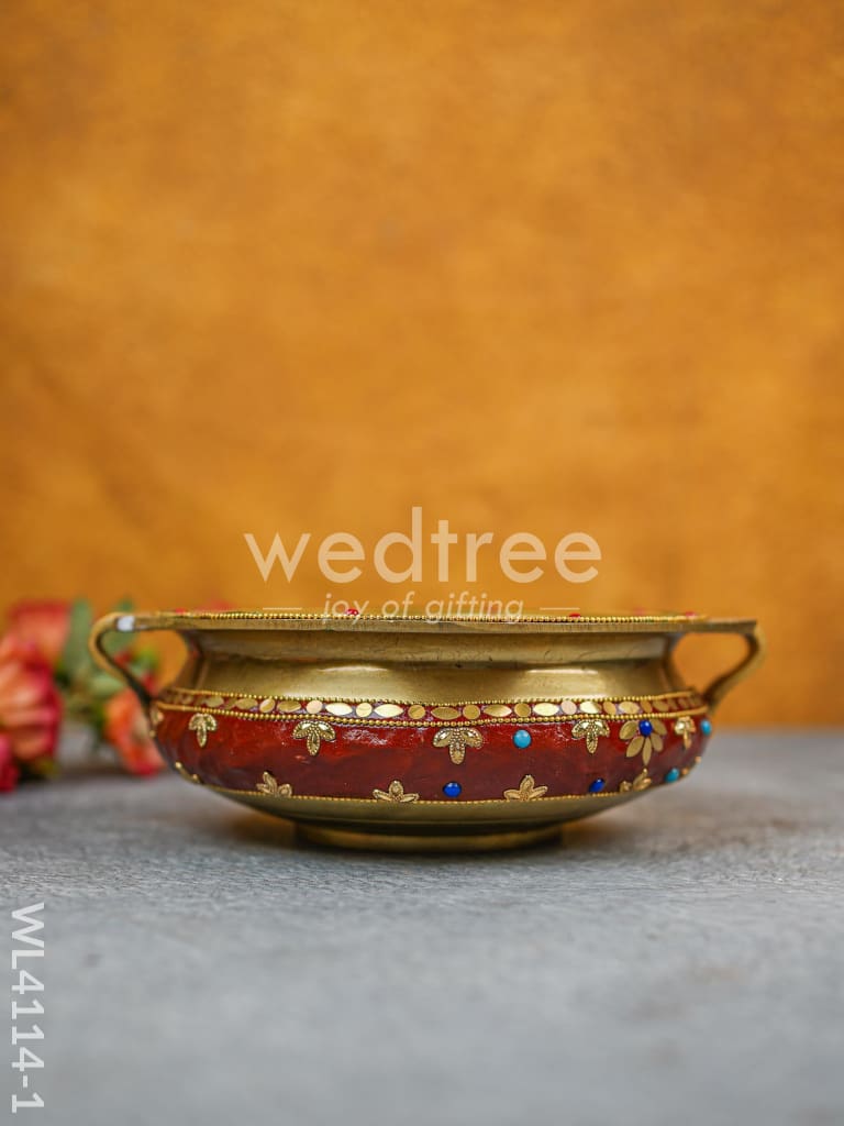 Brass Hand Painted Urli with Stonework - WL4114