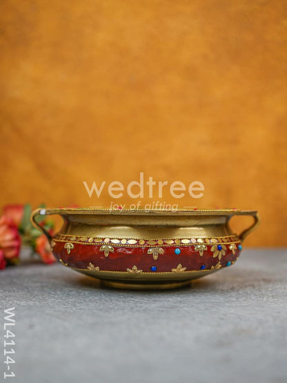 Brass Hand Painted Urli with Stonework - WL4114