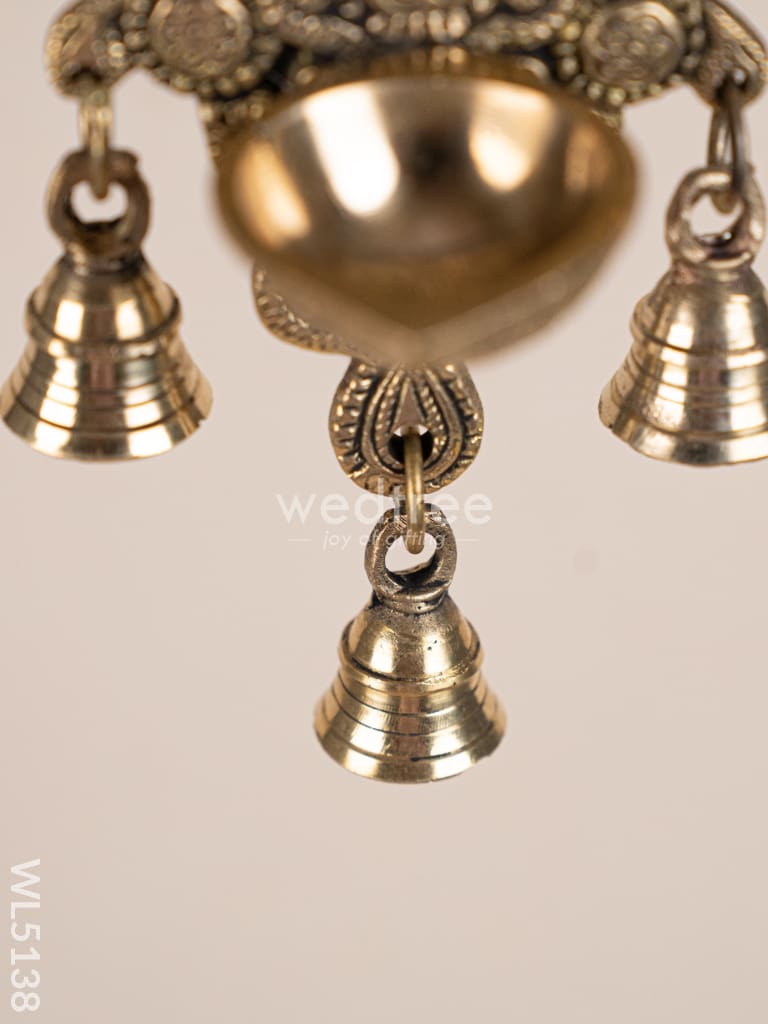 Brass Hanging Diya with 3 Bell - 9 inch - WL5138