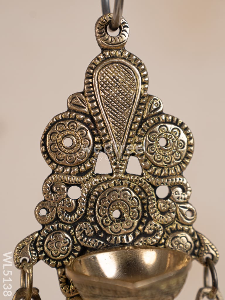 Brass Hanging Diya with 3 Bell - 9 inch - WL5138