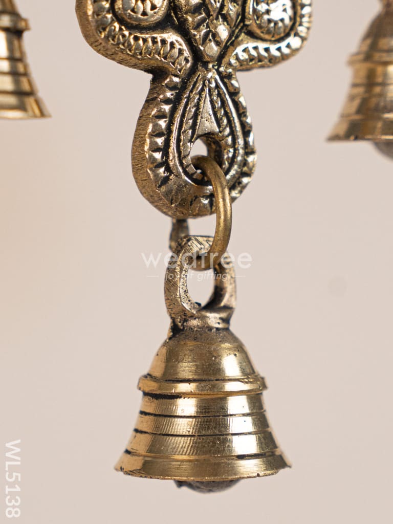 Brass Hanging Diya with 3 Bell - 9 inch - WL5138