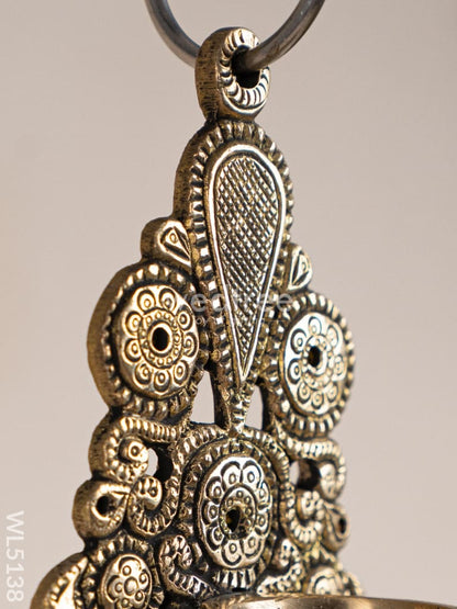 Brass Hanging Diya with 3 Bell - 9 inch - WL5138