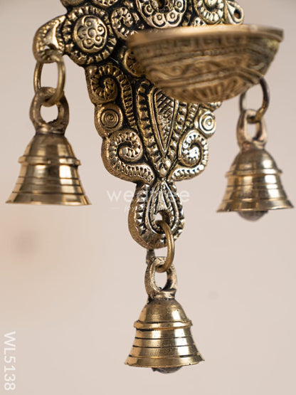 Brass Hanging Diya with 3 Bell - 9 inch - WL5138