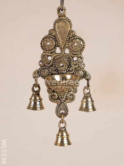 Brass Hanging Diya with 3 Bell - 9 inch - WL5138