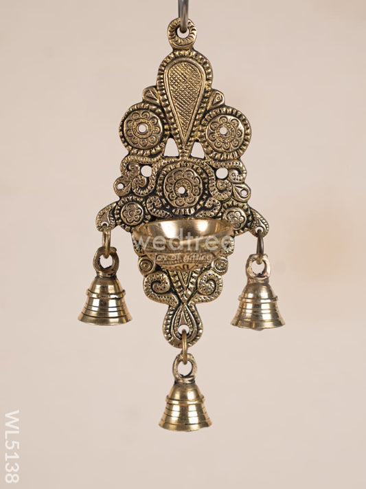 Brass Hanging Diya with 3 Bell - 9 inch - WL5138