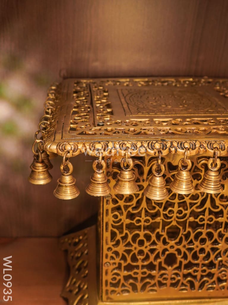 Brass Jhaali Stool with Bell - Black Antique Finish - WL0935