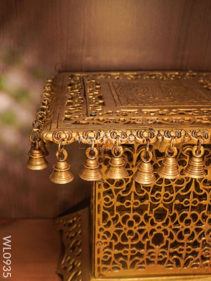 Brass Jhaali Stool with Bell - Black Antique Finish - WL0935