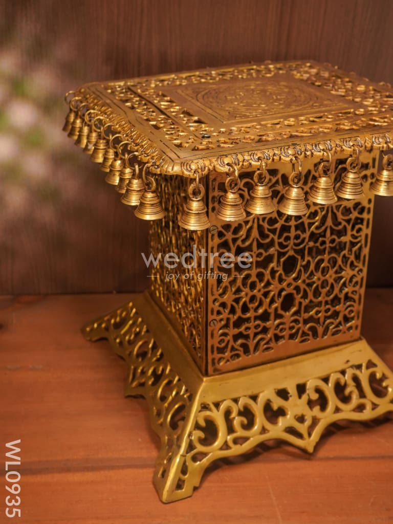 Brass Jhaali Stool with Bell - Black Antique Finish - WL0935