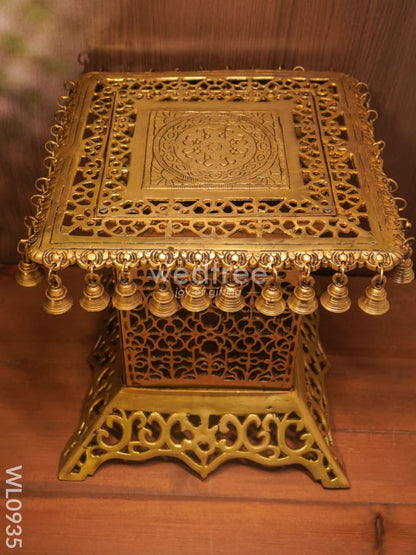 Brass Jhaali Stool with Bell - Black Antique Finish - WL0935