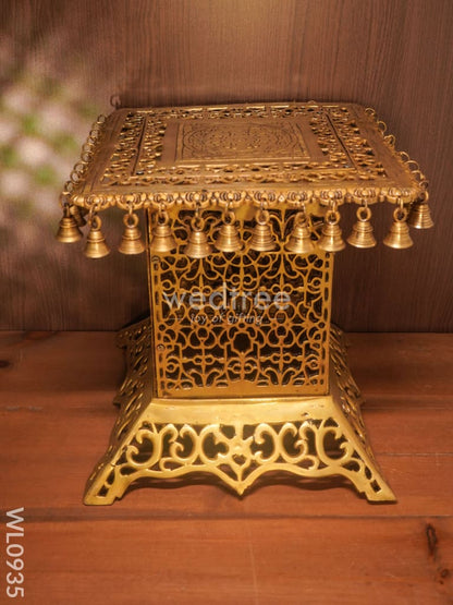 Brass Jhaali Stool with Bell - Black Antique Finish - WL0935