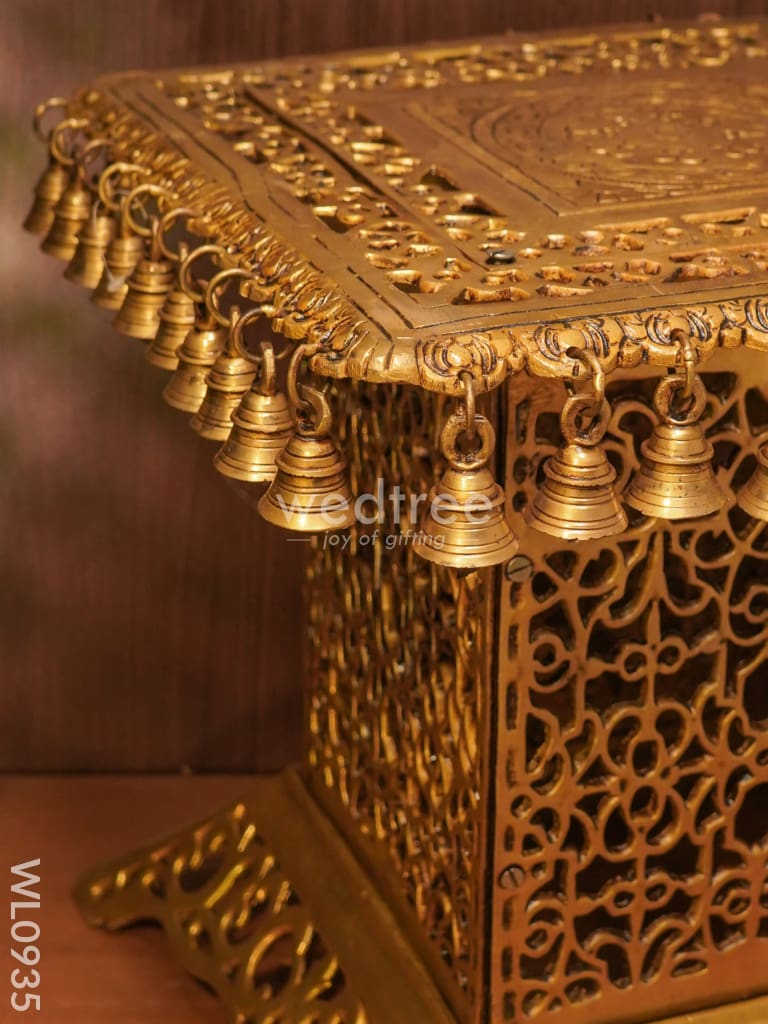 Brass Jhaali Stool with Bell - Black Antique Finish - WL0935