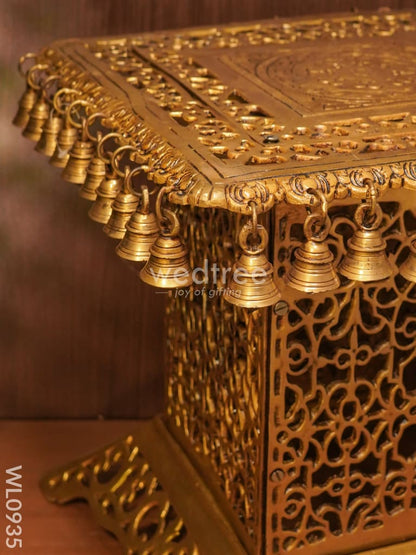 Brass Jhaali Stool with Bell - Black Antique Finish - WL0935