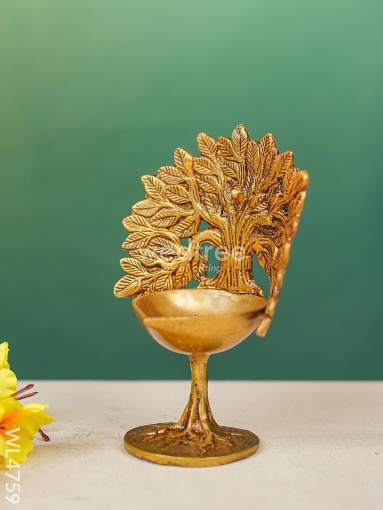 Brass Kalpavriksha Tree with Diya - 7 inch - WL4759