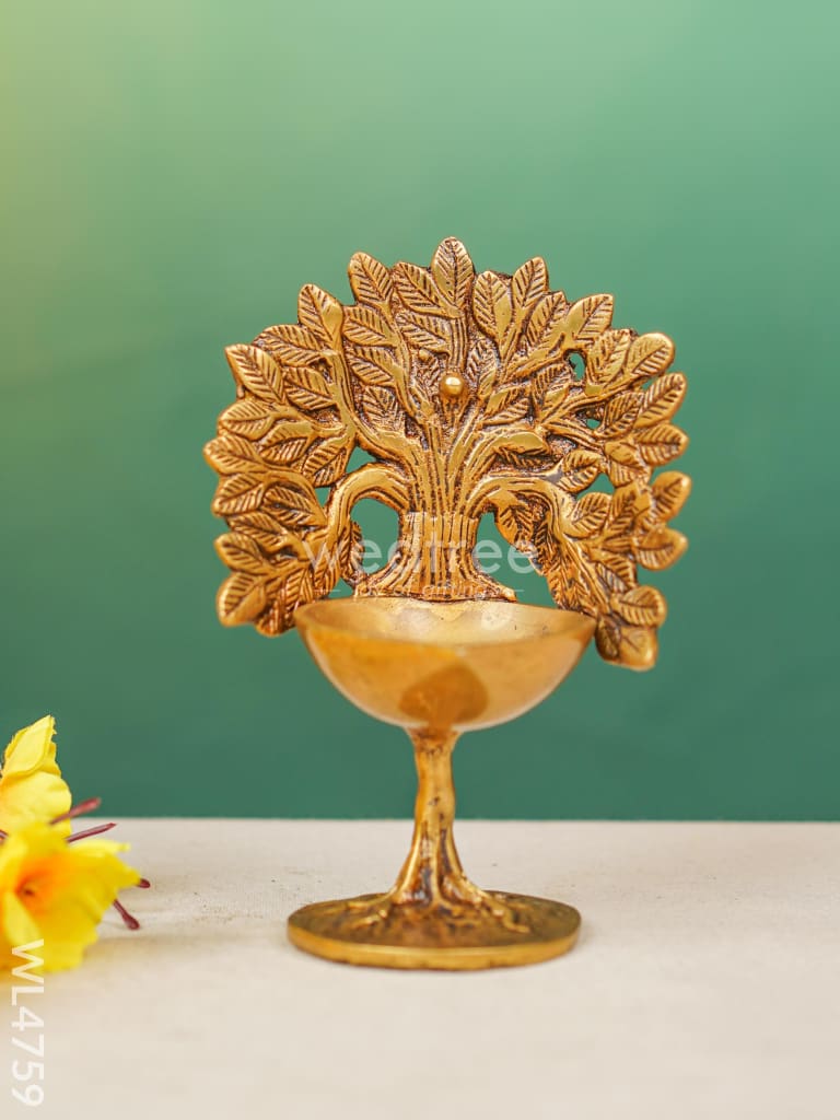 Brass Kalpavriksha Tree with Diya - 7 inch - WL4759