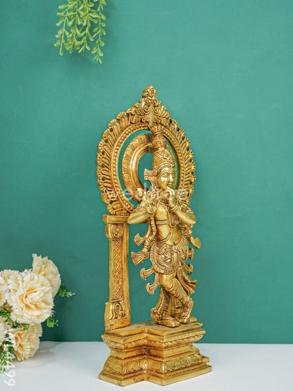 Brass Krishna Idol with Flute - WL4499