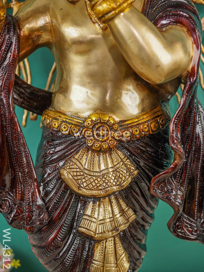 Brass Krishna Idol With Brass Kalpavriksha Tree - WL4312