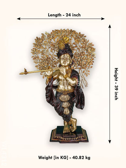 Brass Krishna Idol With Brass Kalpavriksha Tree - WL4312