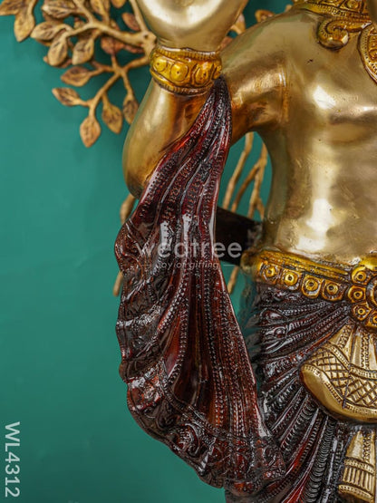 Brass Krishna Idol With Brass Kalpavriksha Tree - WL4312