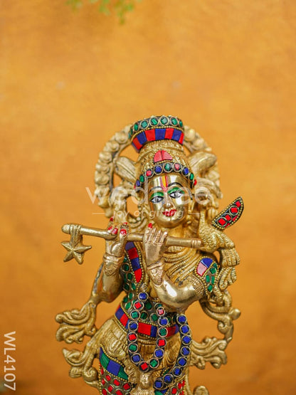Brass Krishna Idol with Stone Work - WL4107