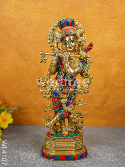 Brass Krishna Idol with Stone Work - WL4107