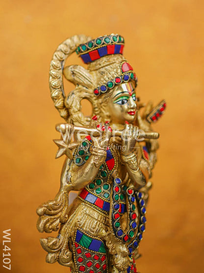 Brass Krishna Idol with Stone Work - WL4107