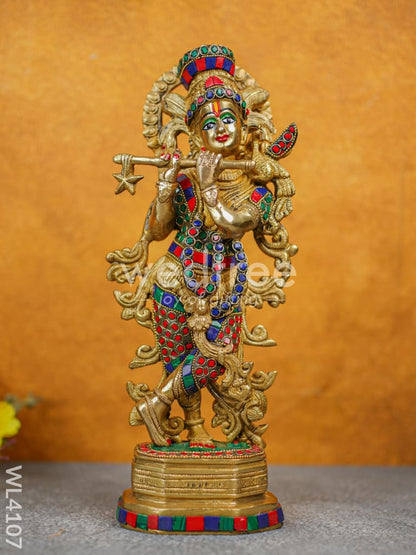 Brass Krishna Idol with Stone Work - WL4107