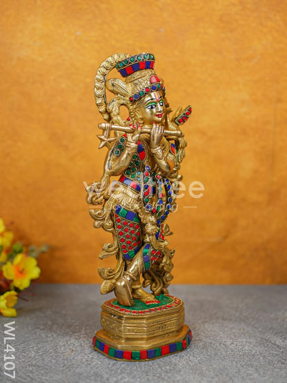 Brass Krishna Idol with Stone Work - WL4107