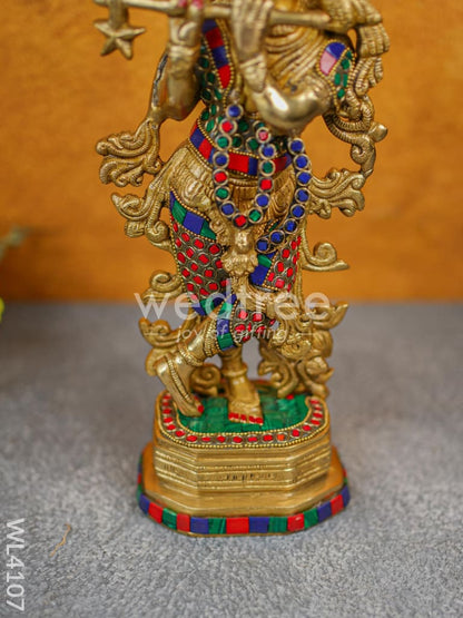 Brass Krishna Idol with Stone Work - WL4107