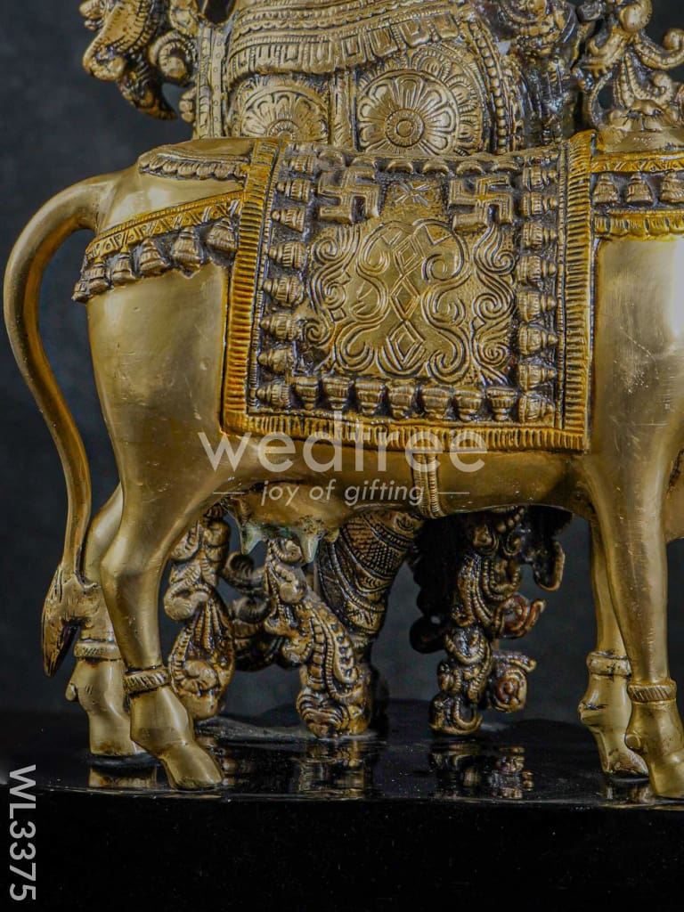 Brass Krishna with Cow - Black Antique Finish - WL3375
