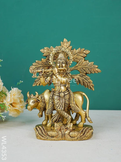 Brass Krishna with Cow & Tree - WL4353