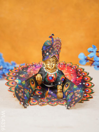Brass Laddu Gopal with Peacock Mukut & Poshak - WL4316