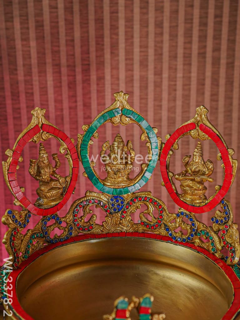 Brass Lakshmi-Ganesh-Saraswathi Urli with Stone Work - WL3378-2