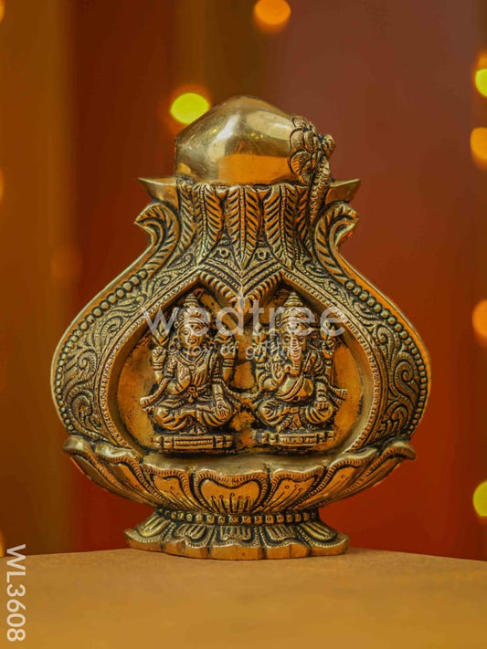 Brass Lakshmi Ganesha Kalash Wall Hanging - WL3608