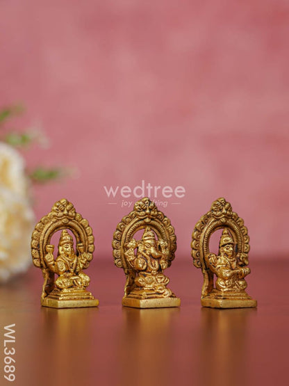 Brass Lakshmi Ganesha Saraswathi Idols in Frame - Set of 3 - WL3689