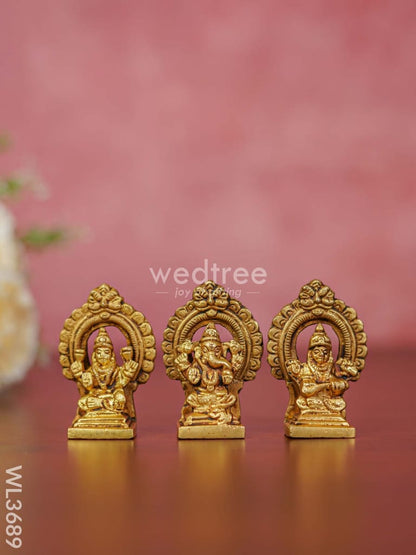 Brass Lakshmi Ganesha Saraswathi Idols in Frame - Set of 3 - WL3689