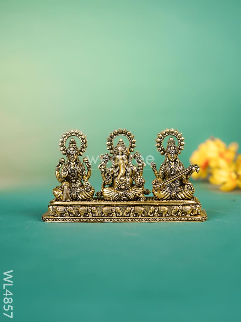 Brass Lakshmi Ganesha Saraswati Idol - 3 inch - WL4857