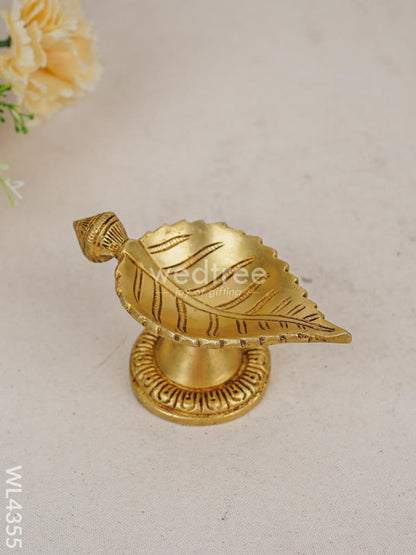 Brass Leaf Diya With Stand - WL4355