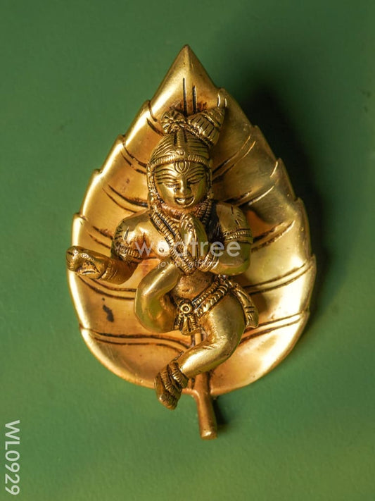 Brass Leaf Krishna Wall Hanging - WL0929