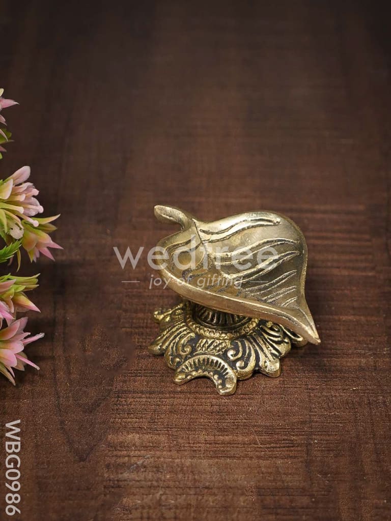 Brass Leaf Shape Diya with Designer Diya - WBG0986