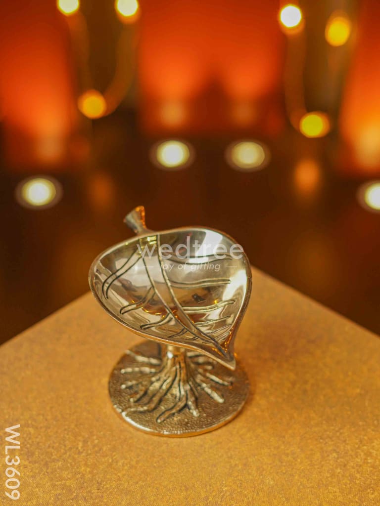 Brass Leaf Shape Diya with Stand - WL3609