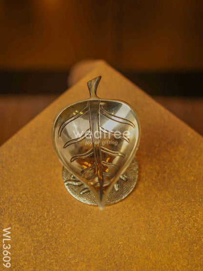 Brass Leaf Shape Diya with Stand - WL3609