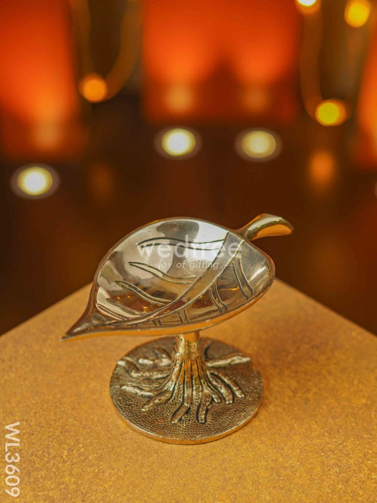 Brass Leaf Shape Diya with Stand - WL3609
